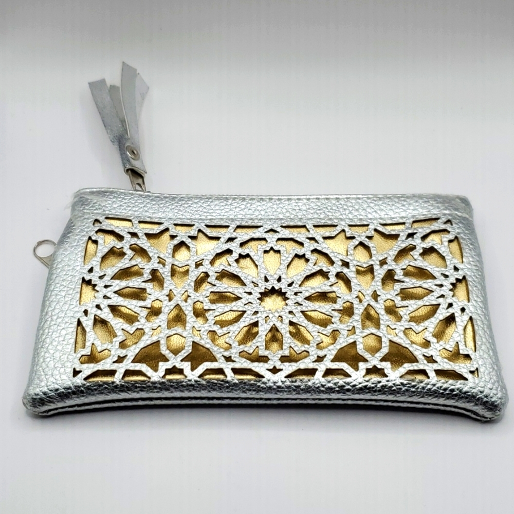 Little Leather Cutwork Wallet Silver and Gold made by artisans in Morocco